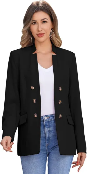 ABAFIP Women's Casual Blazer Suit Jacket Long Sleeve Stand Collar Button Down Work Office Coat Outwear