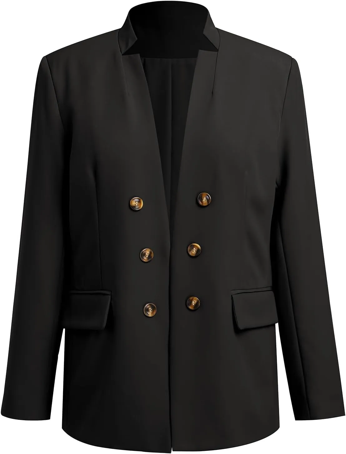 ABAFIP Women's Casual Blazer Suit Jacket Long Sleeve Stand Collar Button Down Work Office Coat Outwear