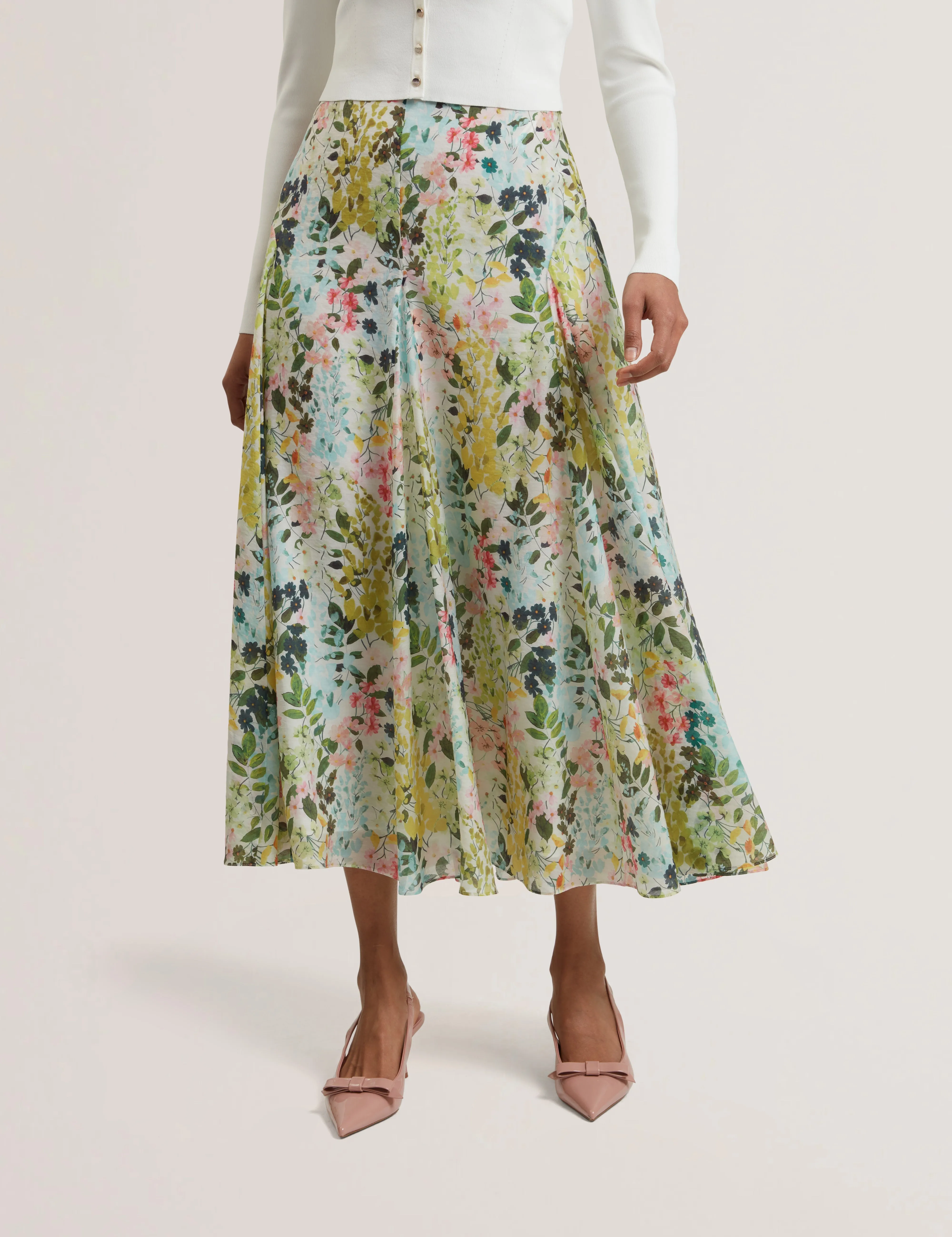 Azulla Printed Seam Detailing Midi Skirt Ivory