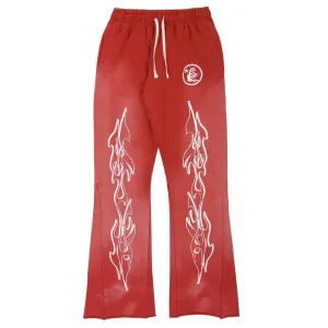 Blavra Red Vintage Graphic Hip-Hop Stylish Washed Flared Trousers