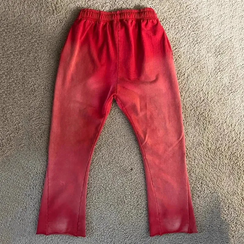 Blavra Red Vintage Graphic Hip-Hop Stylish Washed Flared Trousers