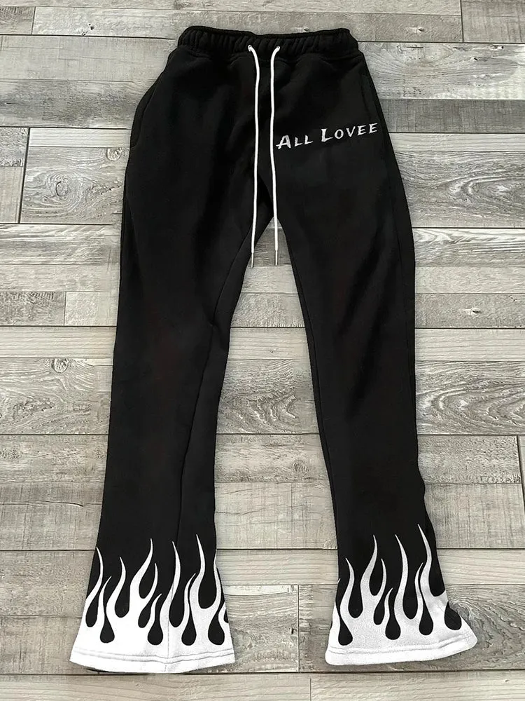 Blavra Unisex Men's Stylish Casual All Love Flame Print Flared Trousers