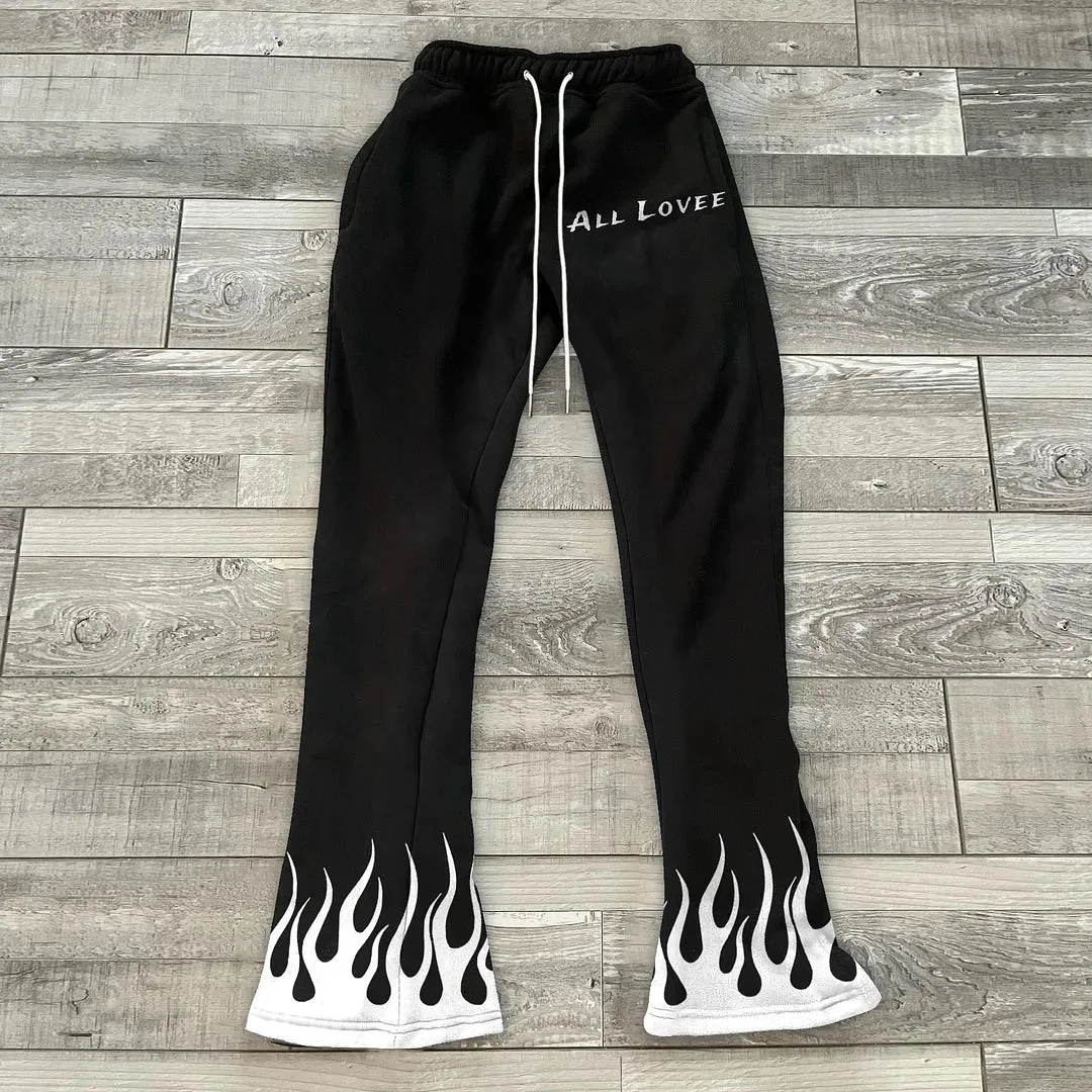 Blavra Unisex Men's Stylish Casual All Love Flame Print Flared Trousers