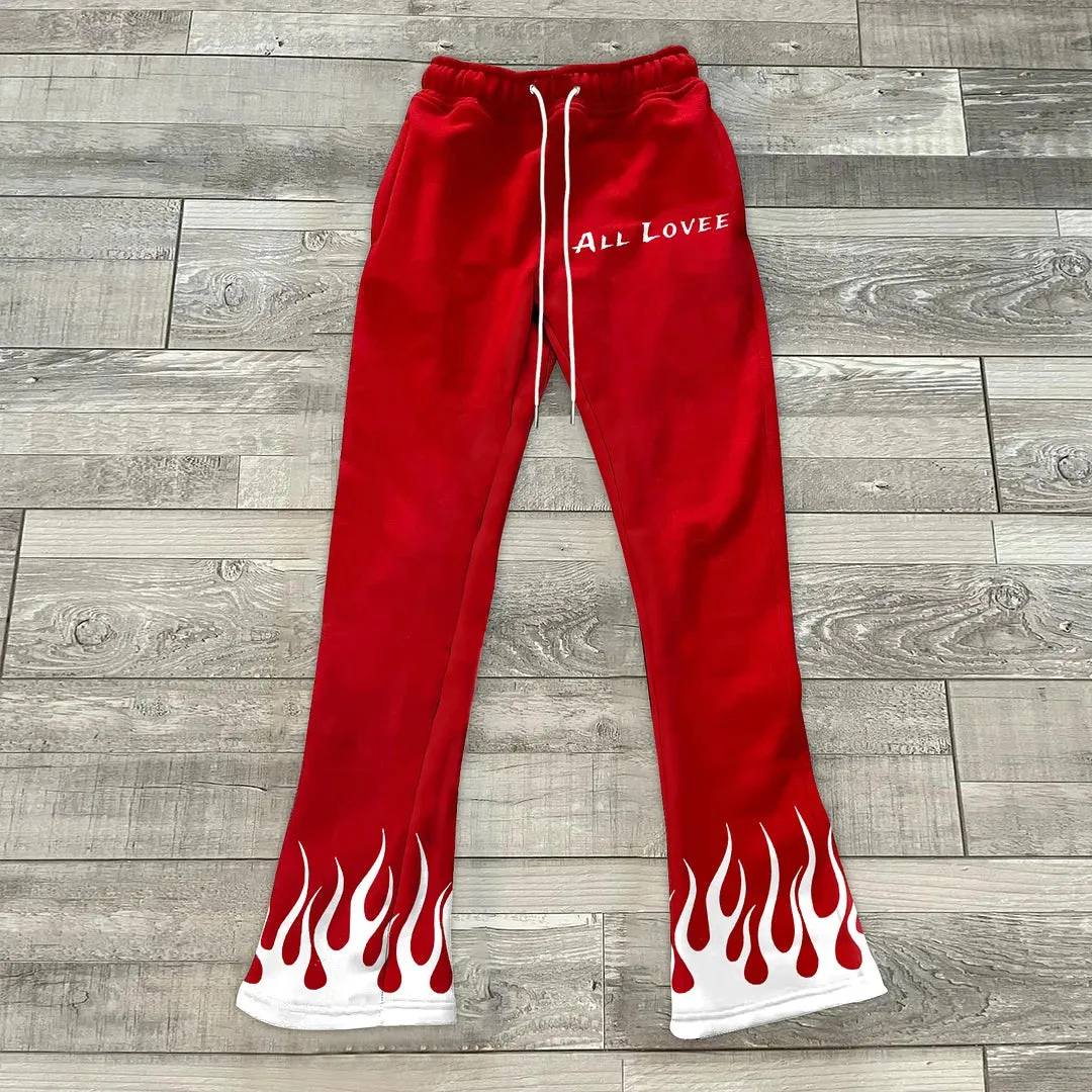 Blavra Unisex Men's Stylish Casual All Love Flame Print Flared Trousers