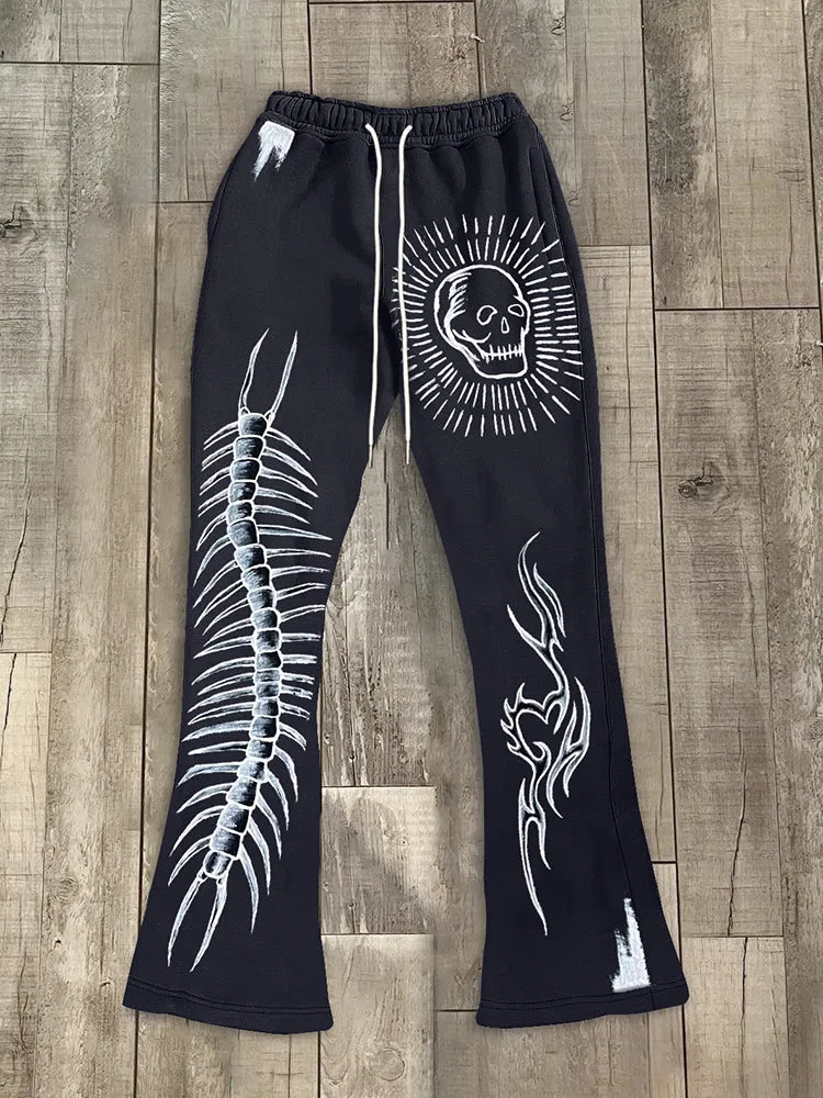 Blavra Vintage Hand-Painted Graphic Stylish Casual Flared Sweatpants
