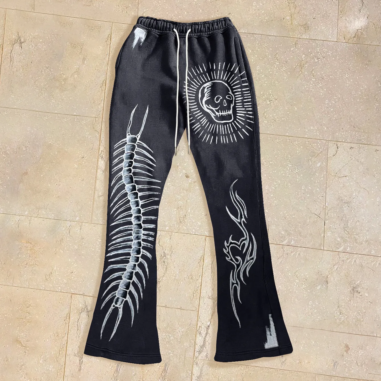 Blavra Vintage Hand-Painted Graphic Stylish Casual Flared Sweatpants