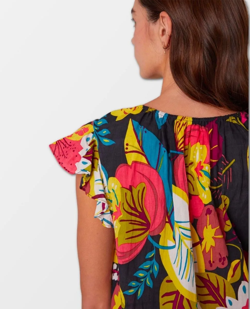 Candace Ruffle Sleeve Printed Top Eden