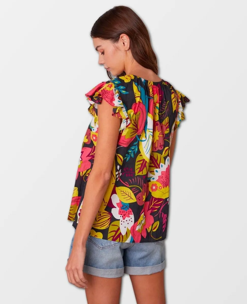 Candace Ruffle Sleeve Printed Top Eden