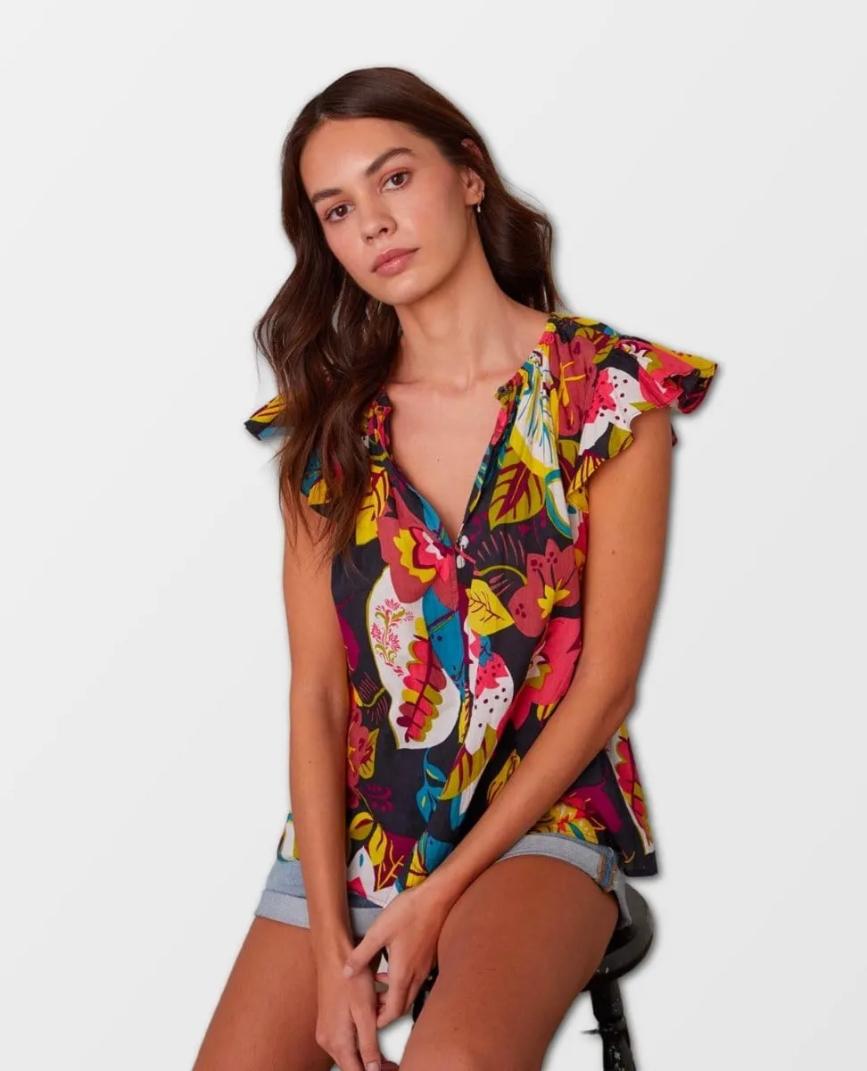 Candace Ruffle Sleeve Printed Top Eden
