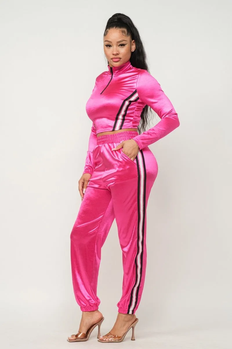 Casual Color Block Two-Piece Pants Set