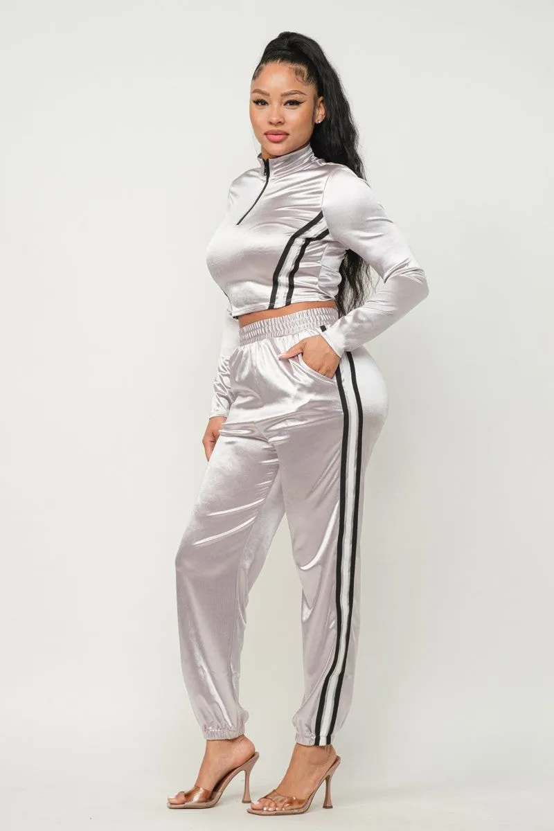 Casual Color Block Two-Piece Pants Set