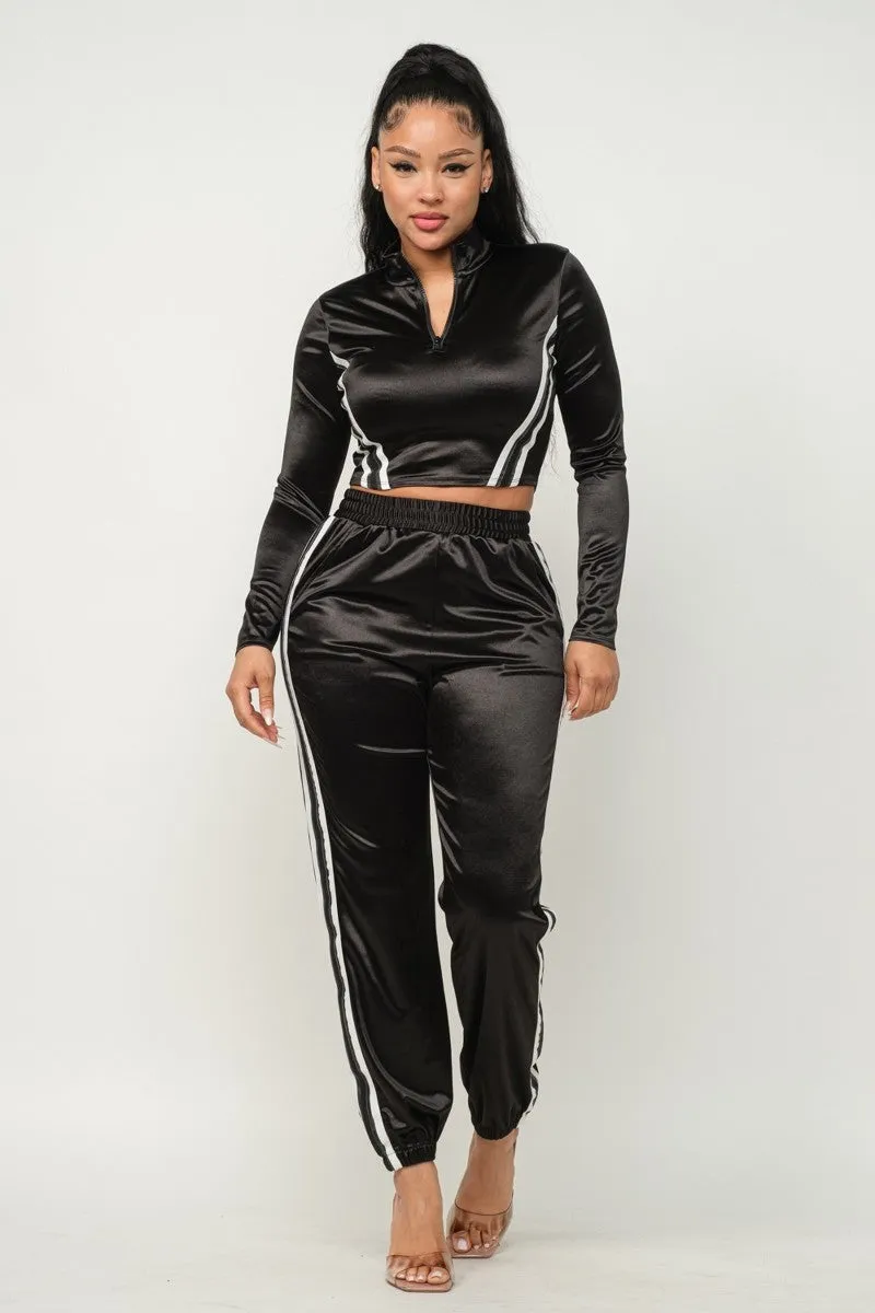 Casual Color Block Two-Piece Pants Set