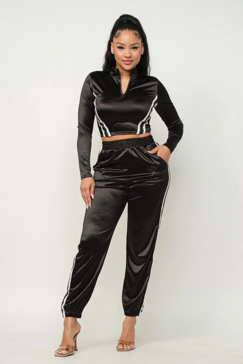 Casual Color Block Two-Piece Pants Set