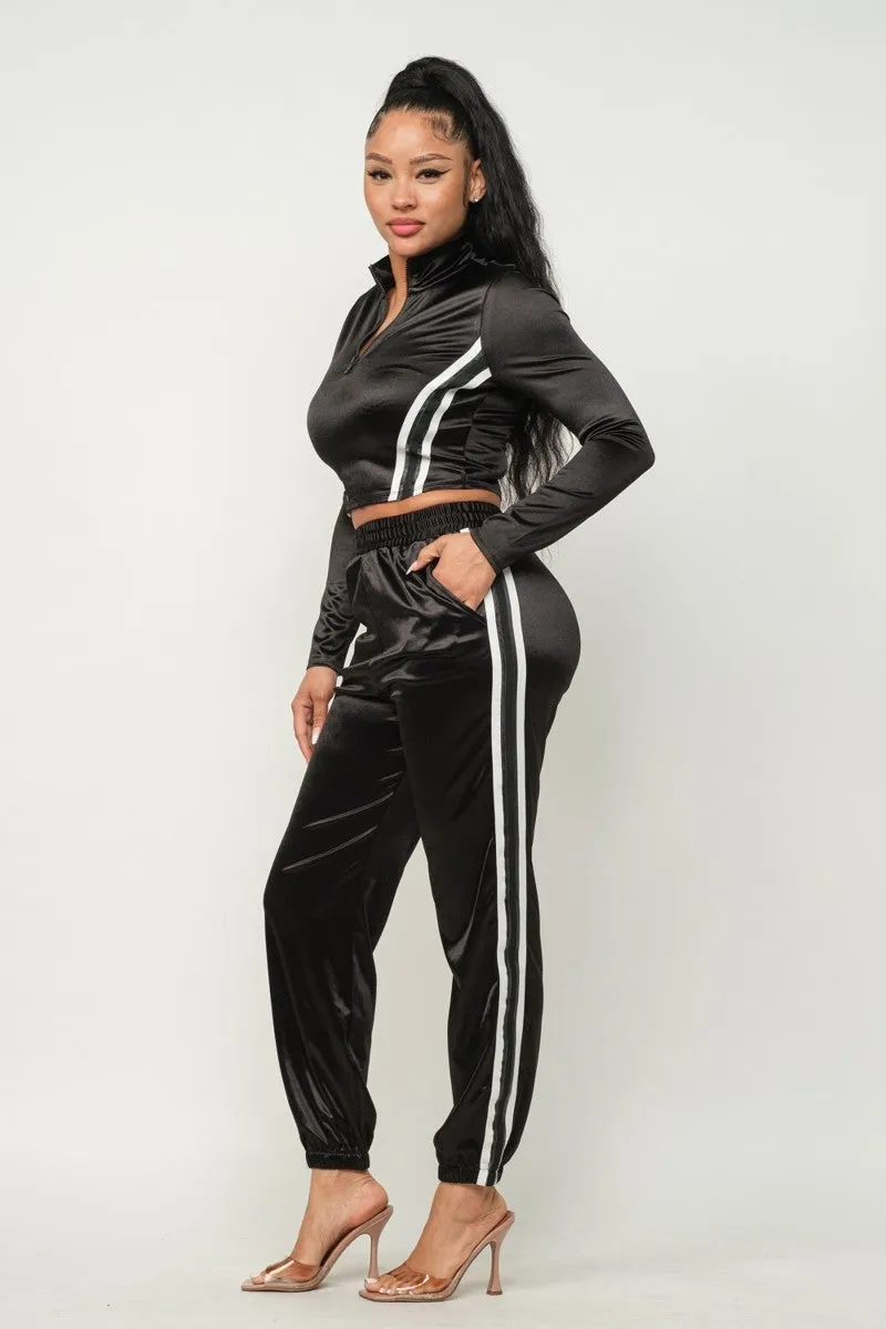 Casual Color Block Two-Piece Pants Set