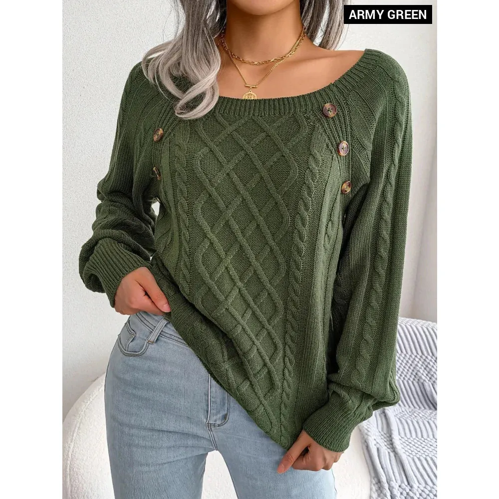Casual Square Collar Buttons Long Sleeve Knitted Pullovers and Sweaters for Women