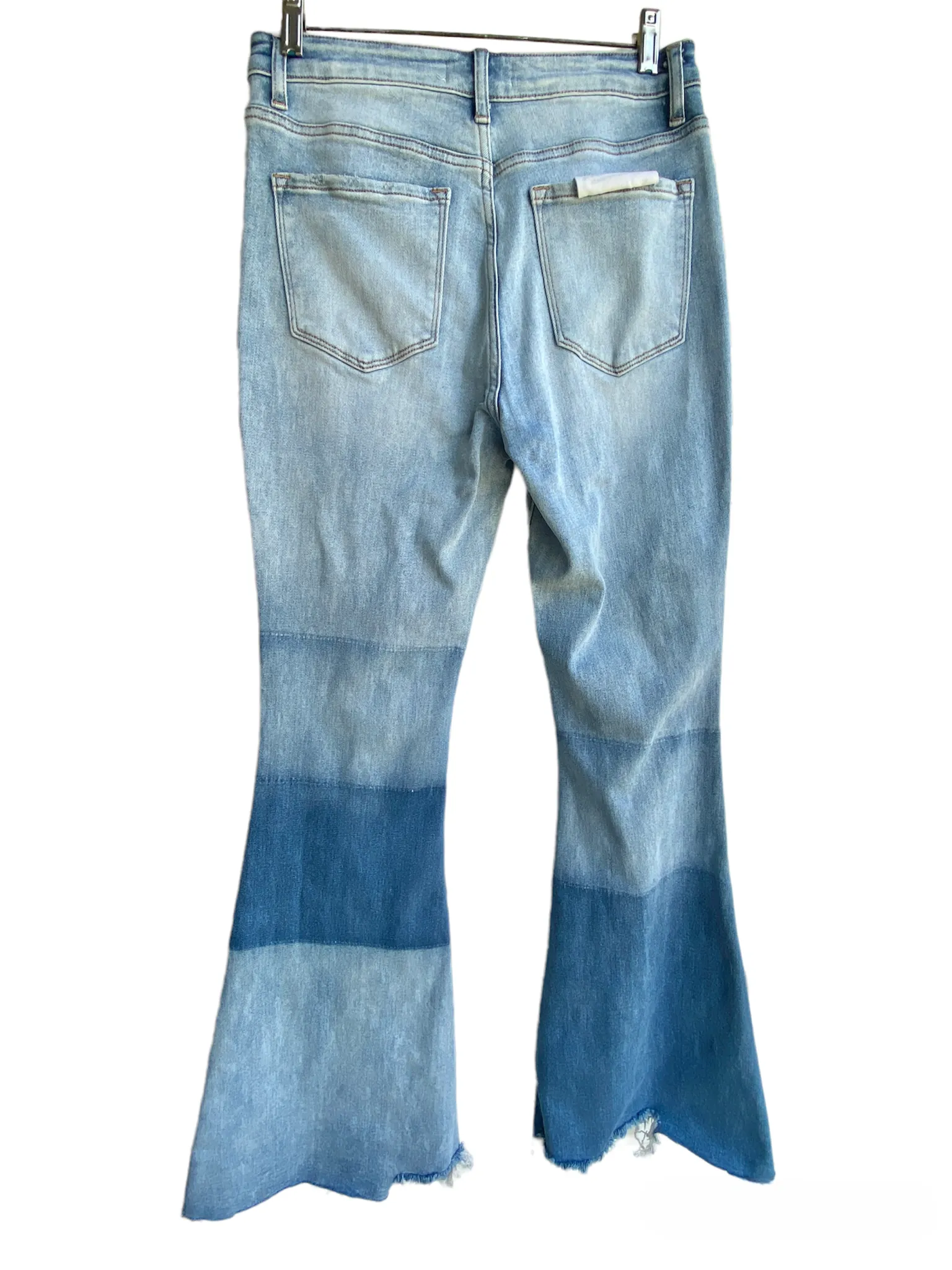 Ceros High Rise Patchwork Denim Flare Jeans with Distressing by Ceros