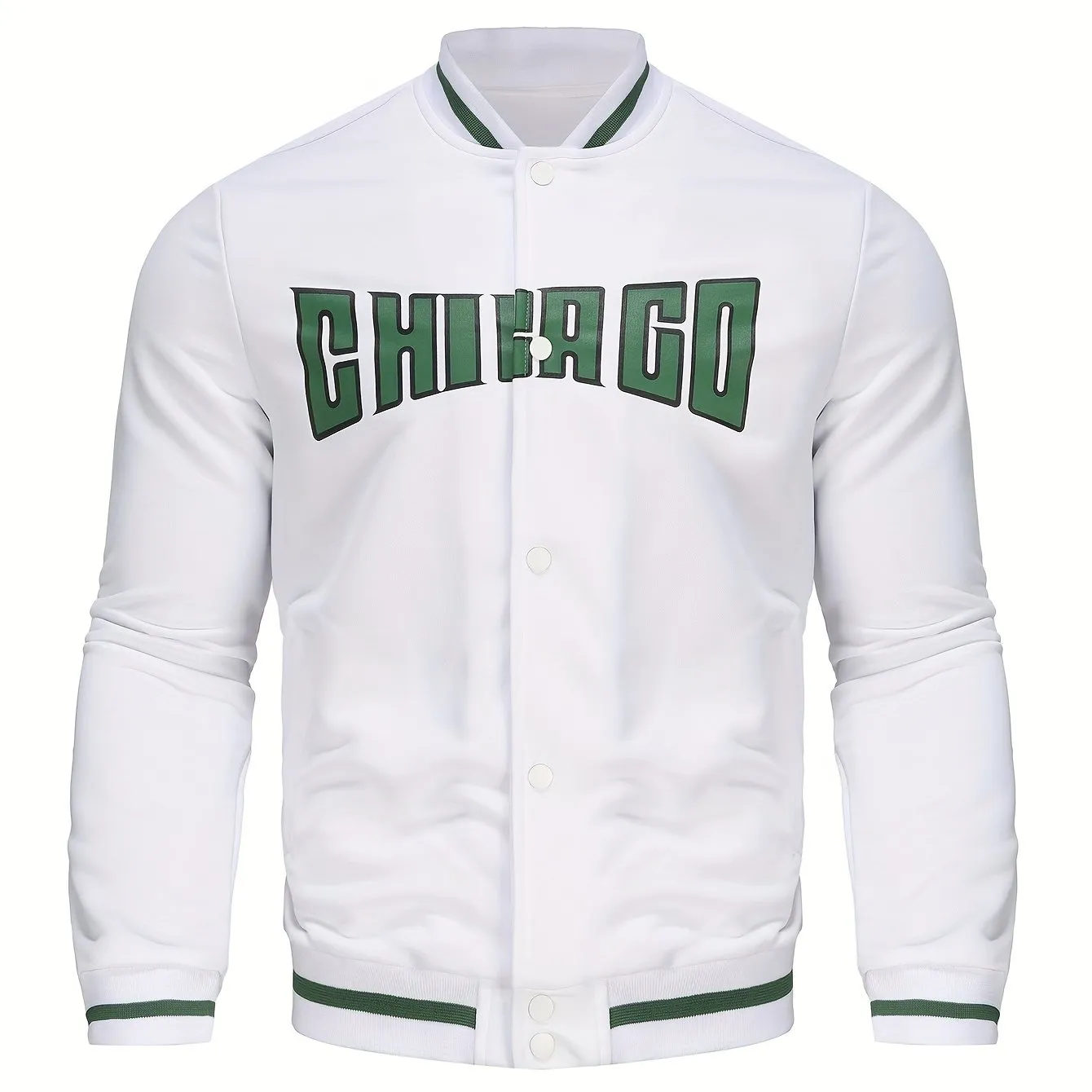 CHICAGO Print Men's Long Sleeve Button Up Baseball Jacket | Sports Coat