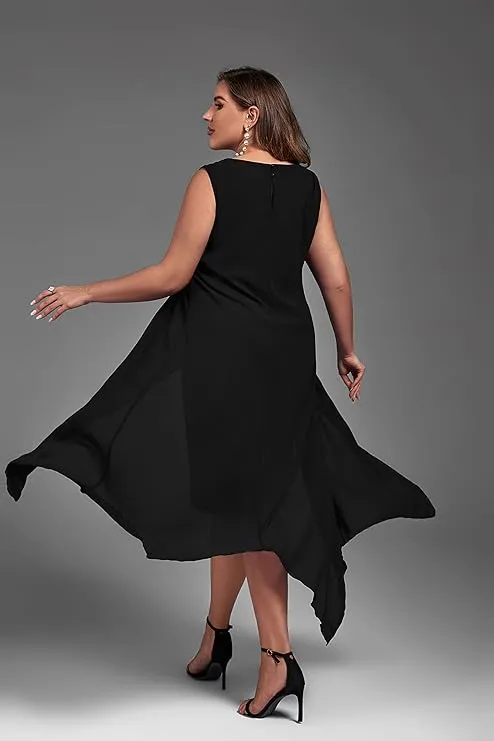 Chiffon Dress Loose Sleeveless Flowy Cocktail Party Midi Dresses