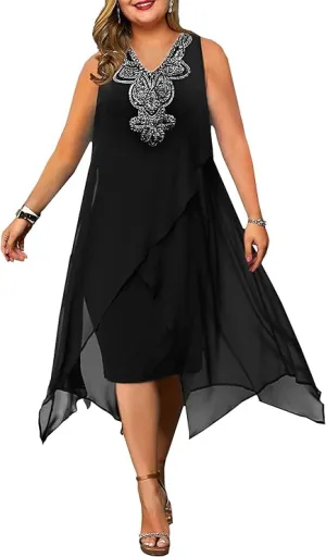 Chiffon Dress Loose Sleeveless Flowy Cocktail Party Midi Dresses