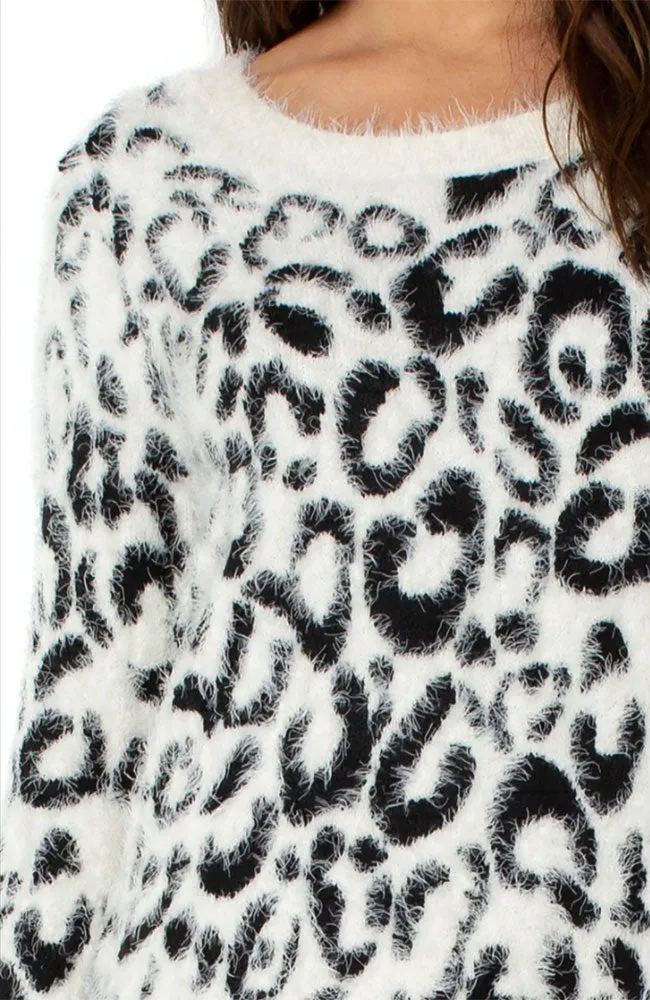 Crew Neck Jacquard Eyelash Sweater