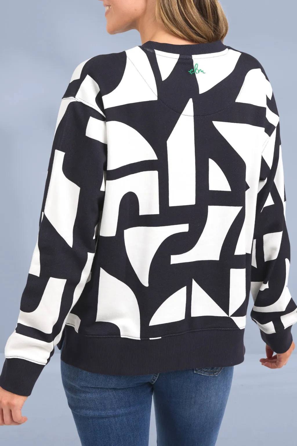 Elm Dali Geo Print Crew Midnight White
