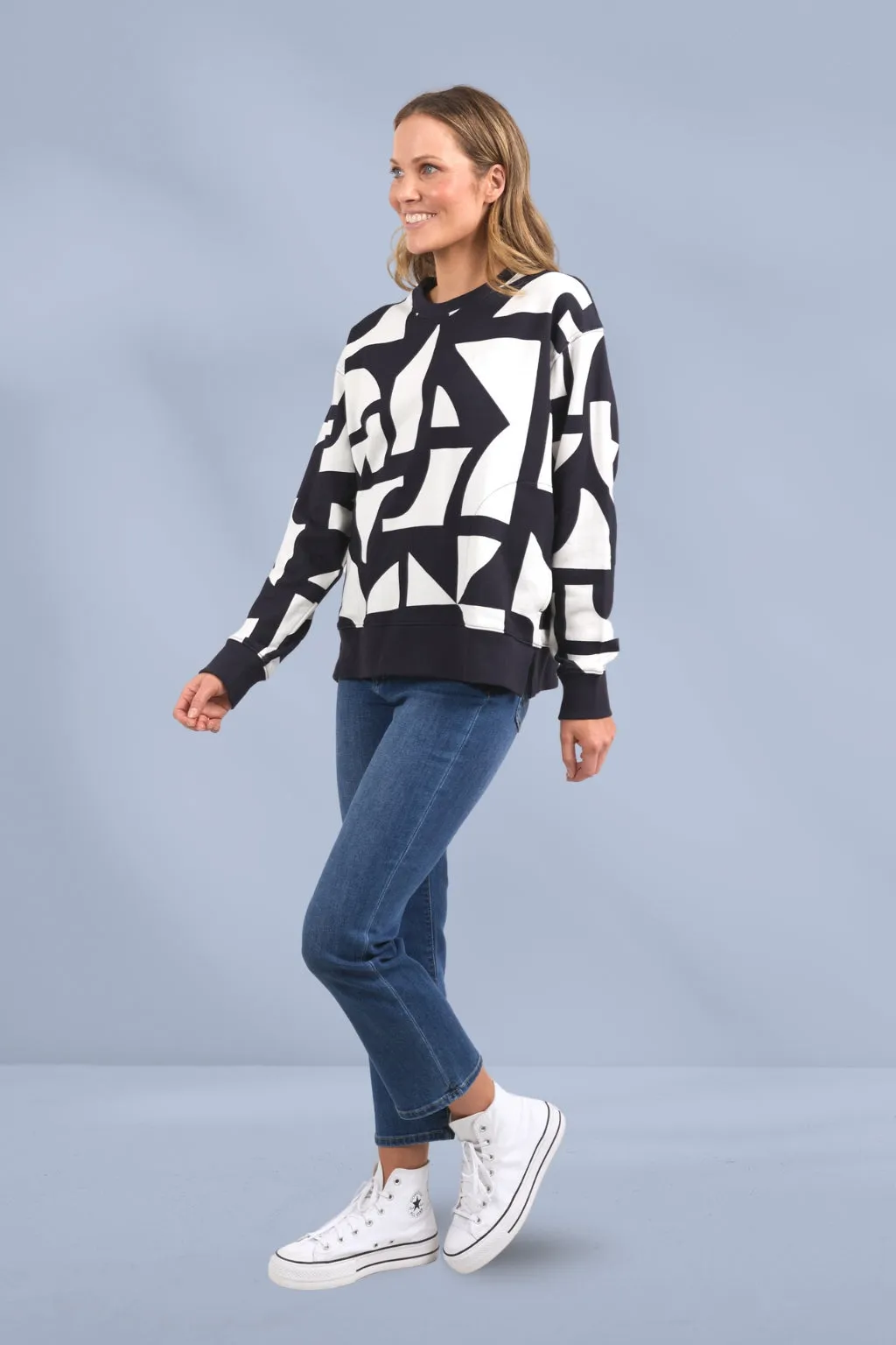 Elm Dali Geo Print Crew Midnight White