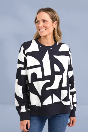Elm Dali Geo Print Crew Midnight White