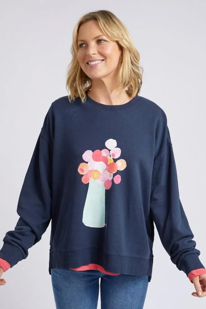 Elm Janey Floral Crew Dark Sapphire