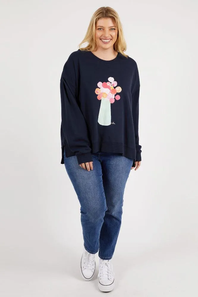 Elm Janey Floral Crew Dark Sapphire