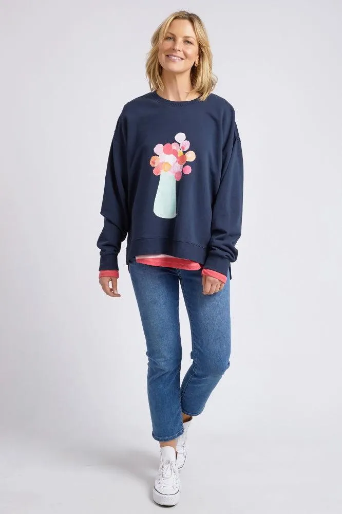 Elm Janey Floral Crew Dark Sapphire