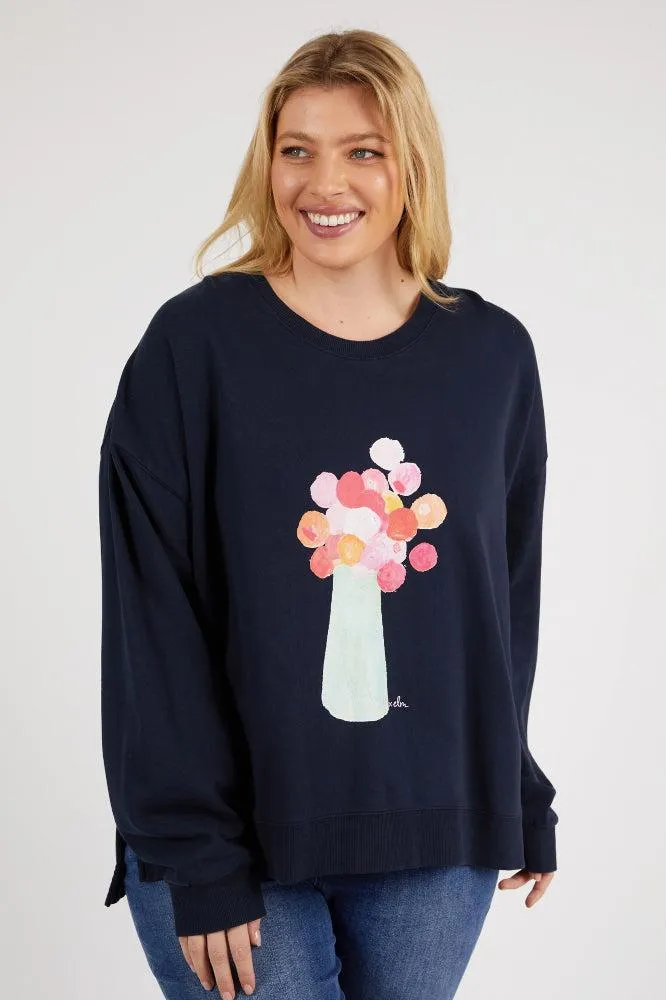 Elm Janey Floral Crew Dark Sapphire