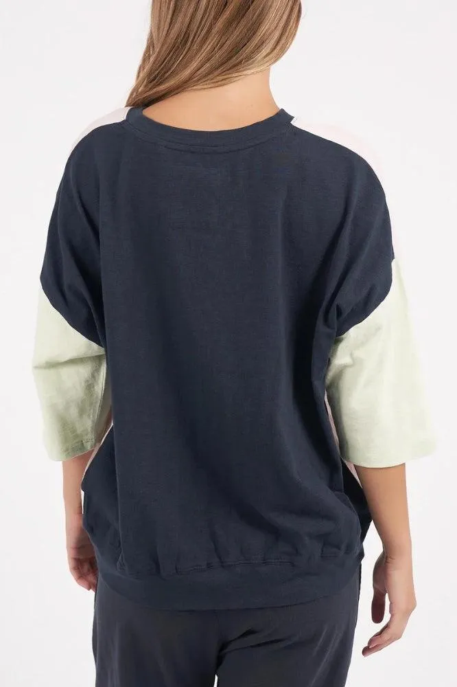 Elm Maizie Colour Block Sweat Powder Pink Navy Keylime