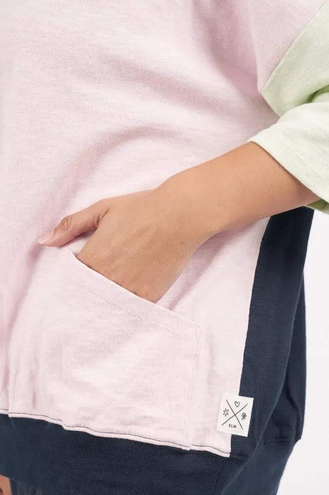 Elm Maizie Colour Block Sweat Powder Pink Navy Keylime