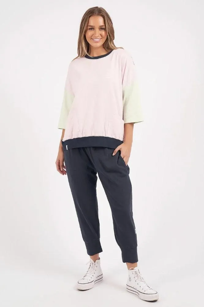 Elm Maizie Colour Block Sweat Powder Pink Navy Keylime