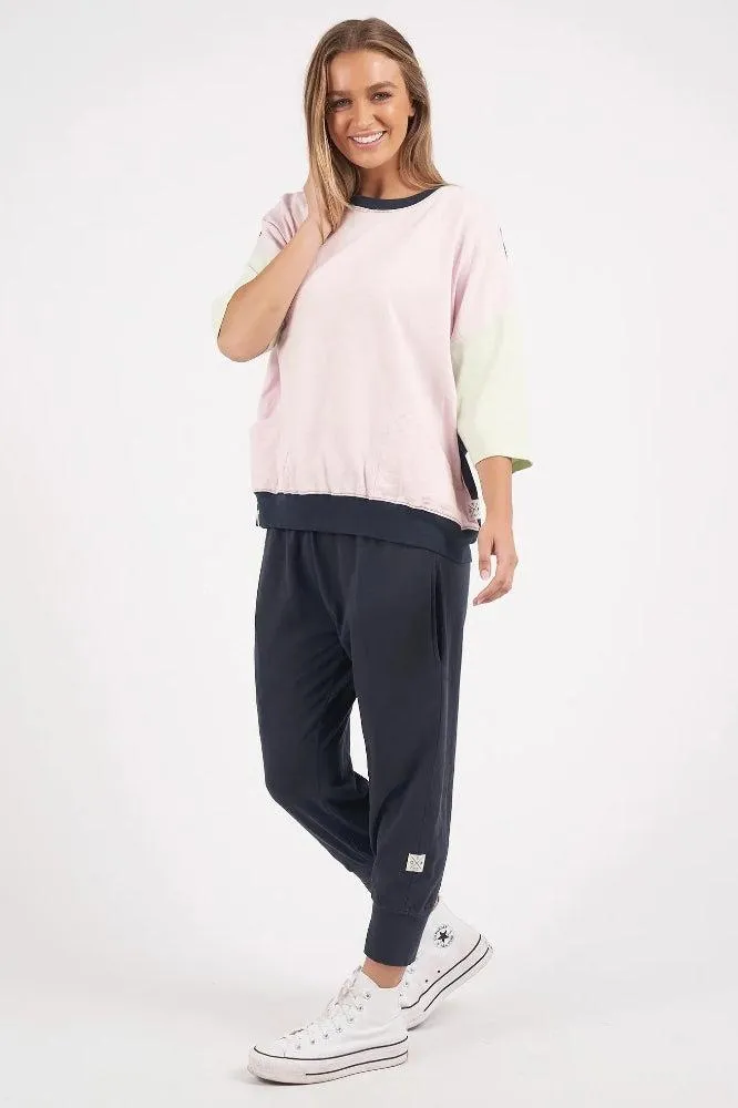 Elm Maizie Colour Block Sweat Powder Pink Navy Keylime