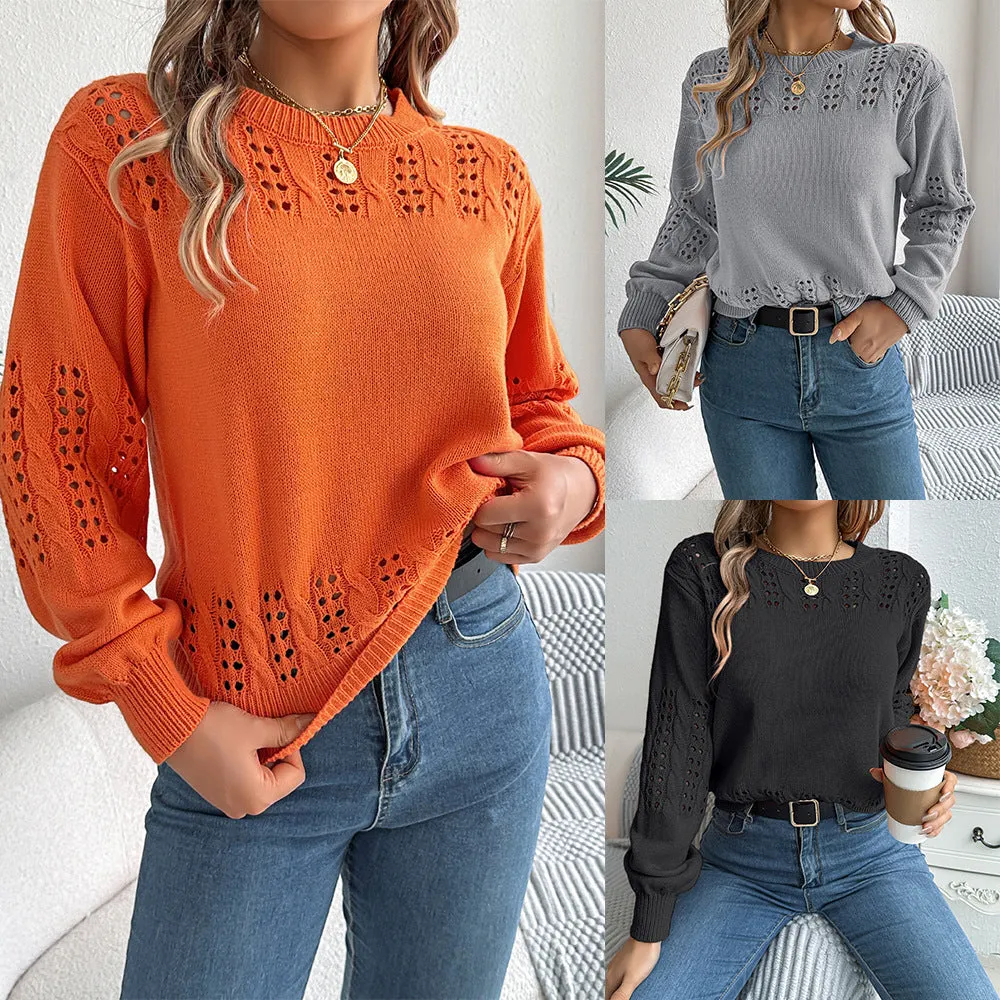 Fashion Hollow-out Lantern Sleeve Pullover Sweaters