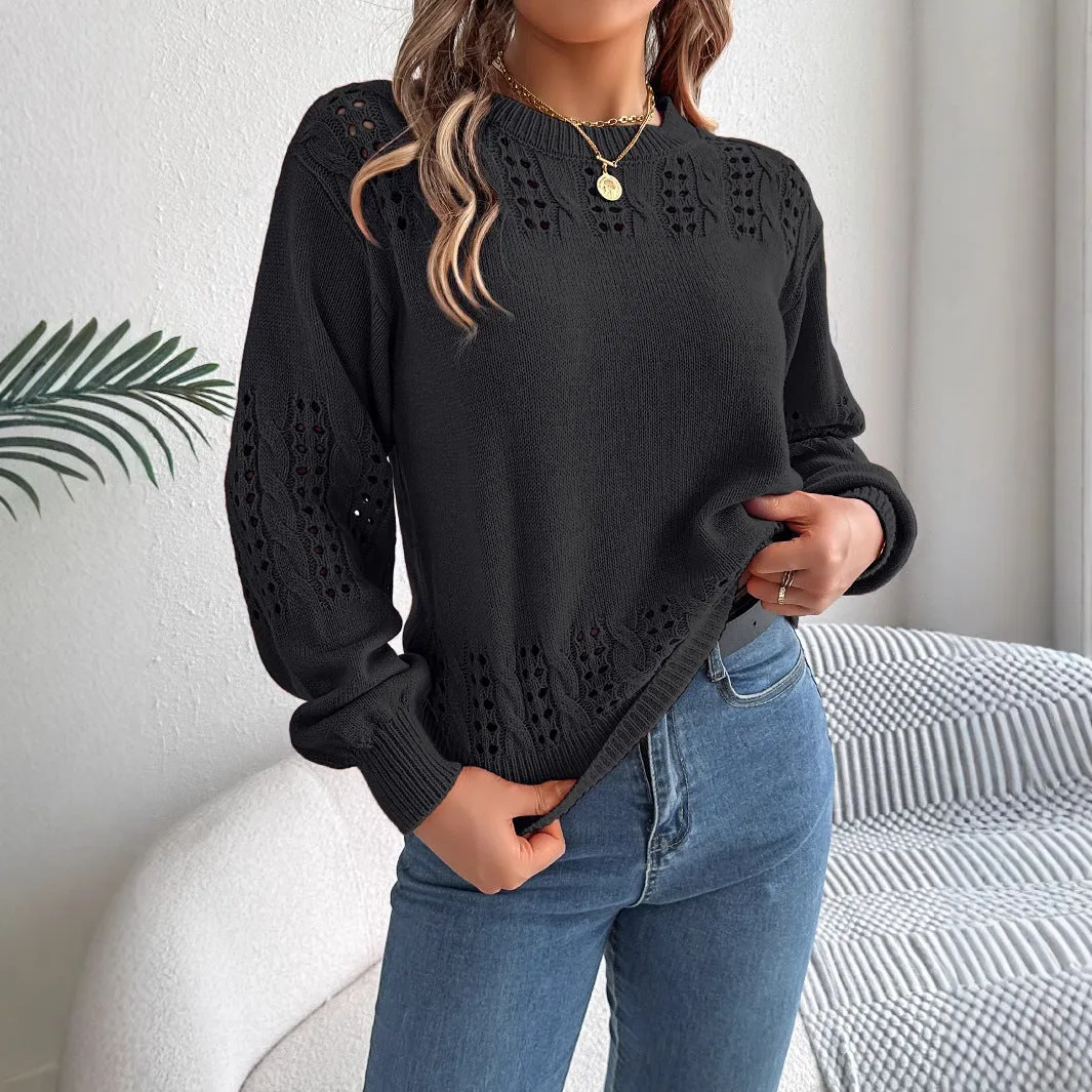 Fashion Hollow-out Lantern Sleeve Pullover Sweaters