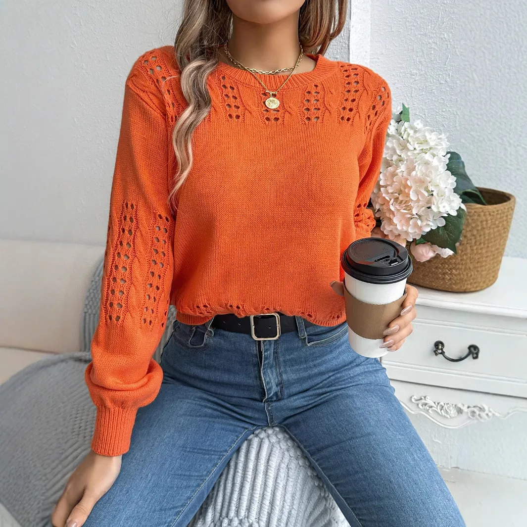 Fashion Hollow-out Lantern Sleeve Pullover Sweaters