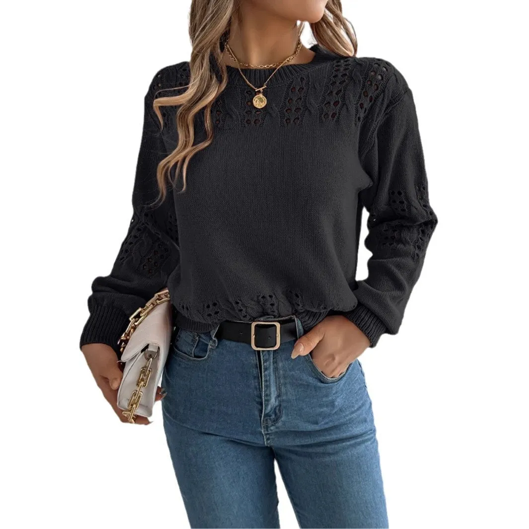 Fashion Hollow-out Lantern Sleeve Pullover Sweaters