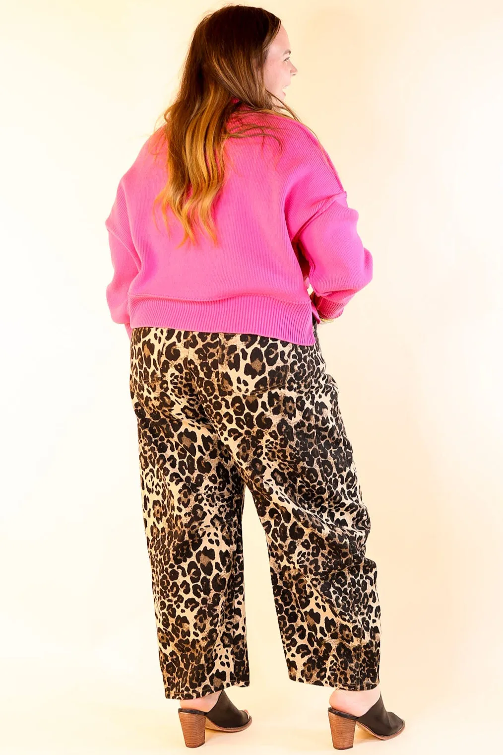 Fireside Fit Cropped Long Sleeve Mock Neck Sweater in Fuchsia Pink