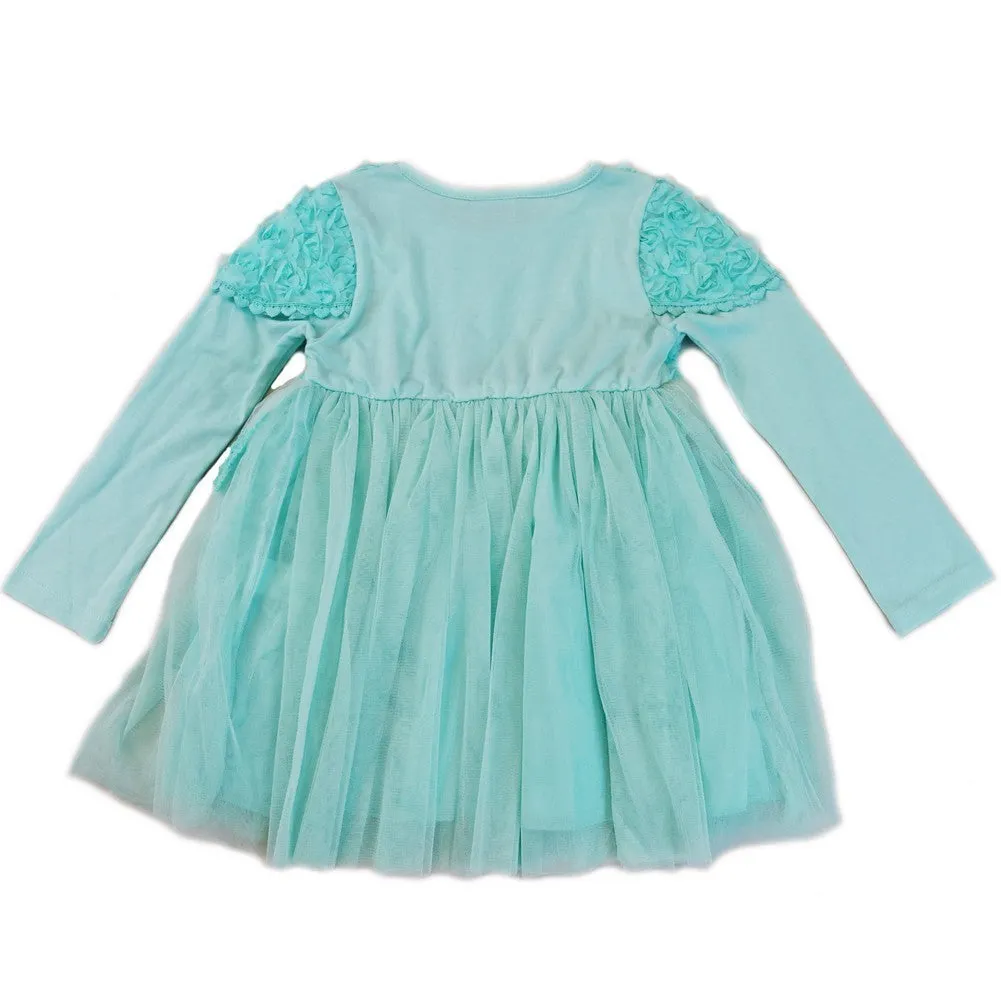 Girls Teal 3-D Flowers Lace Embellished Dress S (9-24M)-XL (6-8)