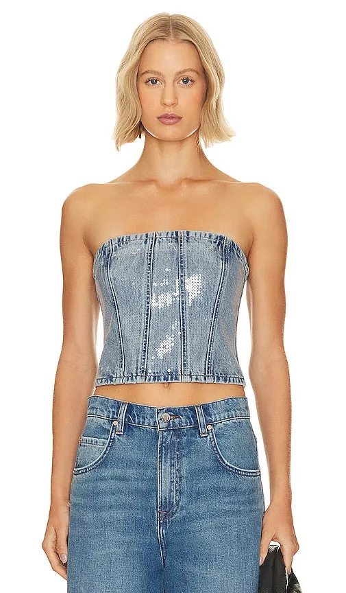 GRLFRND x Lindsi Lane Aurora Sequin Bustier in Blue