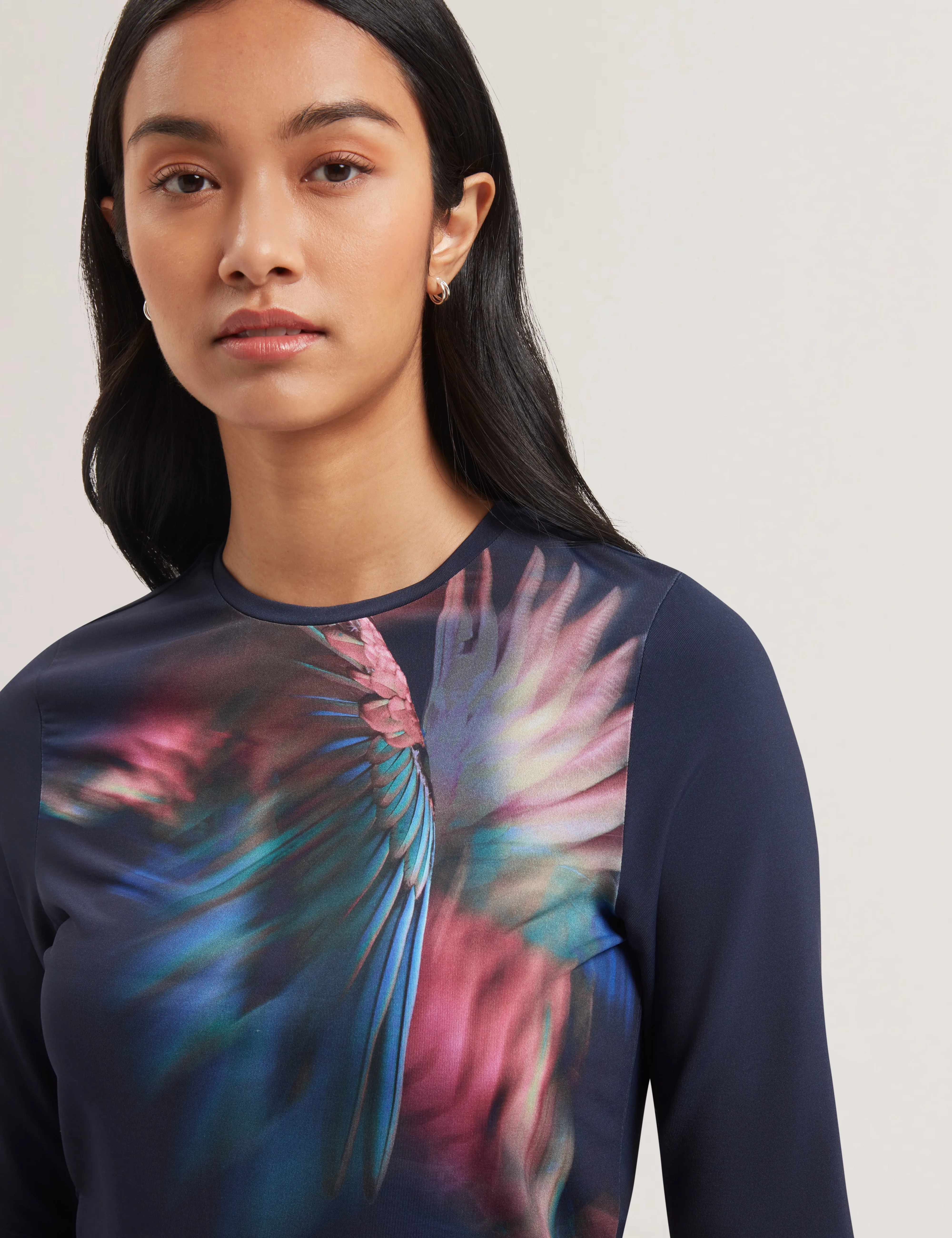 Hannaz Printed Slinky Jersey Half Sleeve Top Navy
