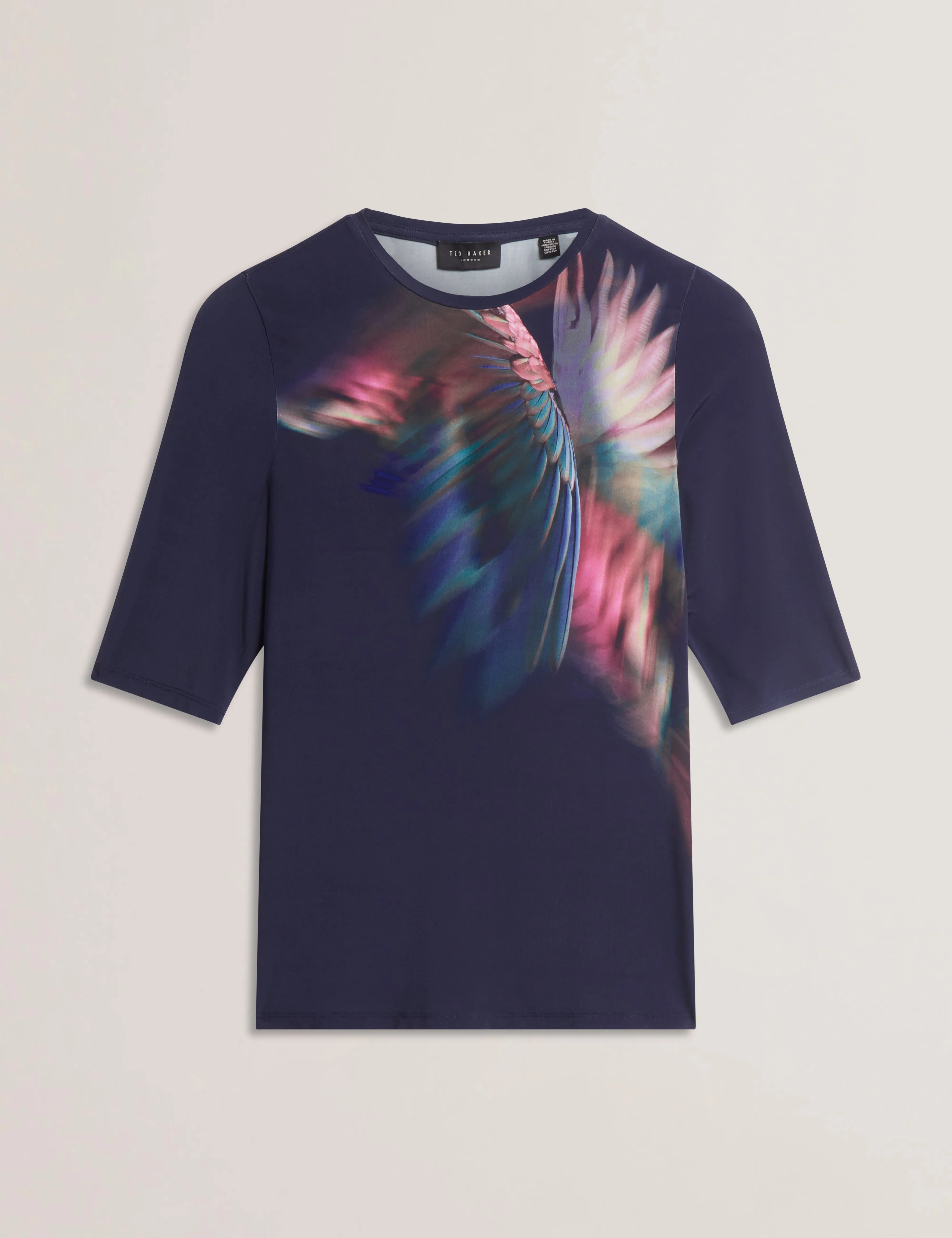 Hannaz Printed Slinky Jersey Half Sleeve Top Navy