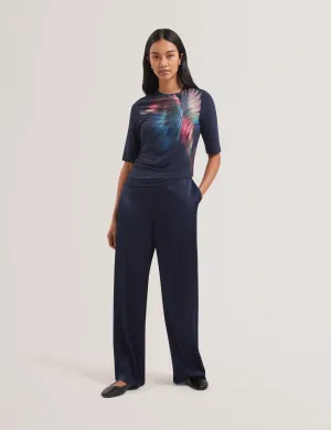 Hannaz Printed Slinky Jersey Half Sleeve Top Navy