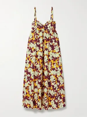 Harlan embellished printed cotton-poplin midi dress
