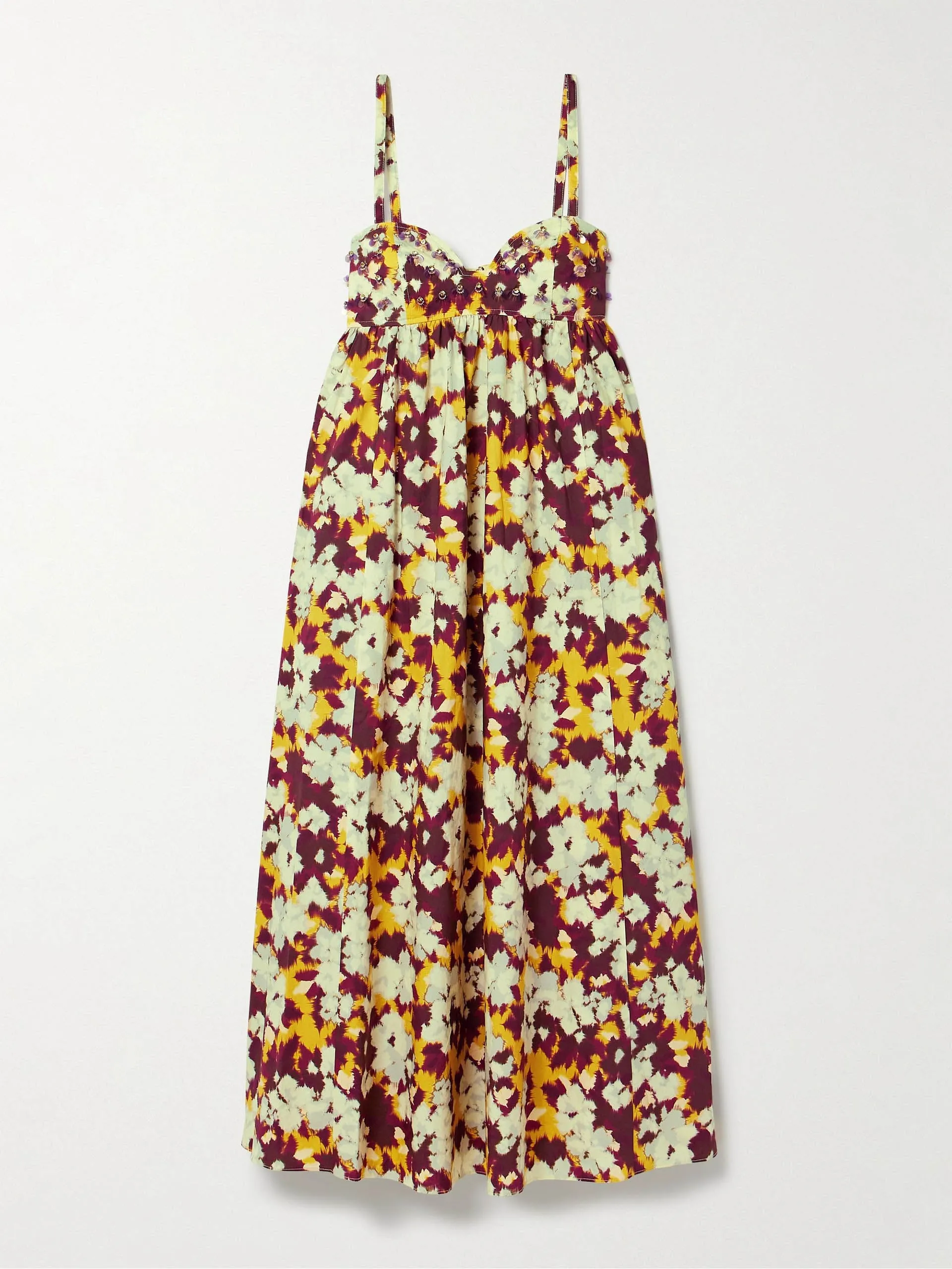 Harlan embellished printed cotton-poplin midi dress