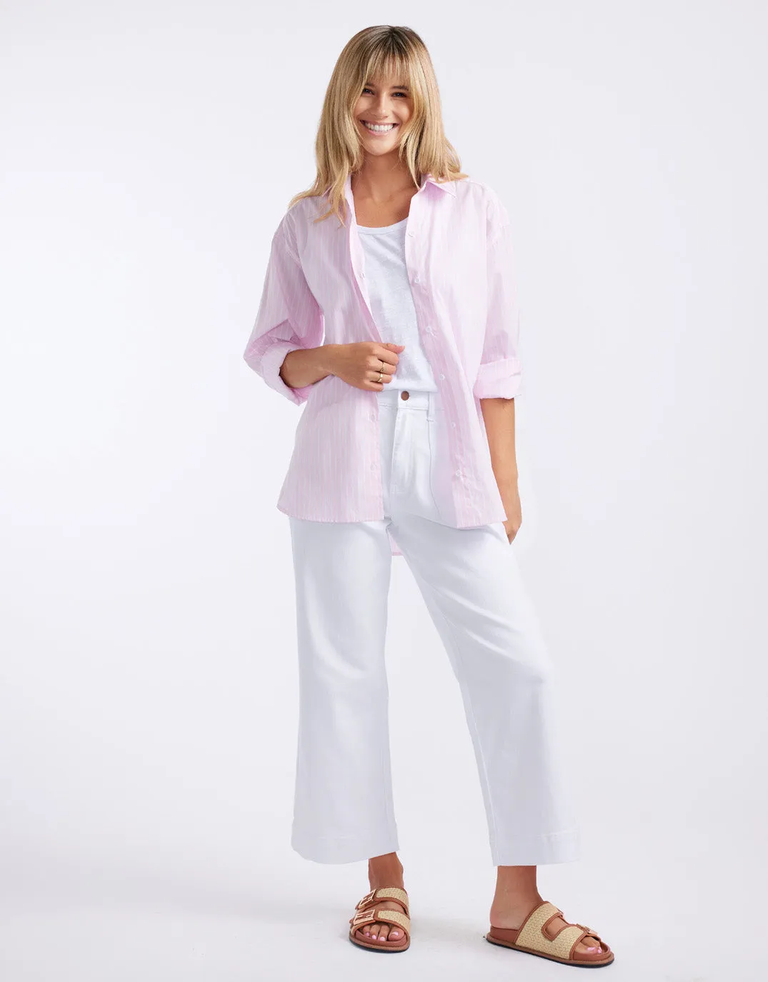 Hayley Classic Shirt - Pale Pink Stripe
