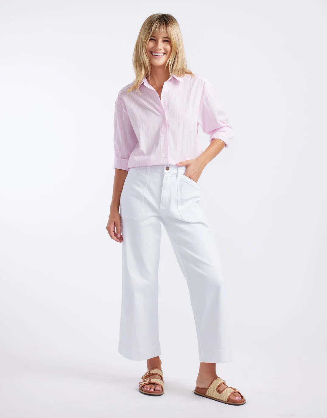 Hayley Classic Shirt - Pale Pink Stripe