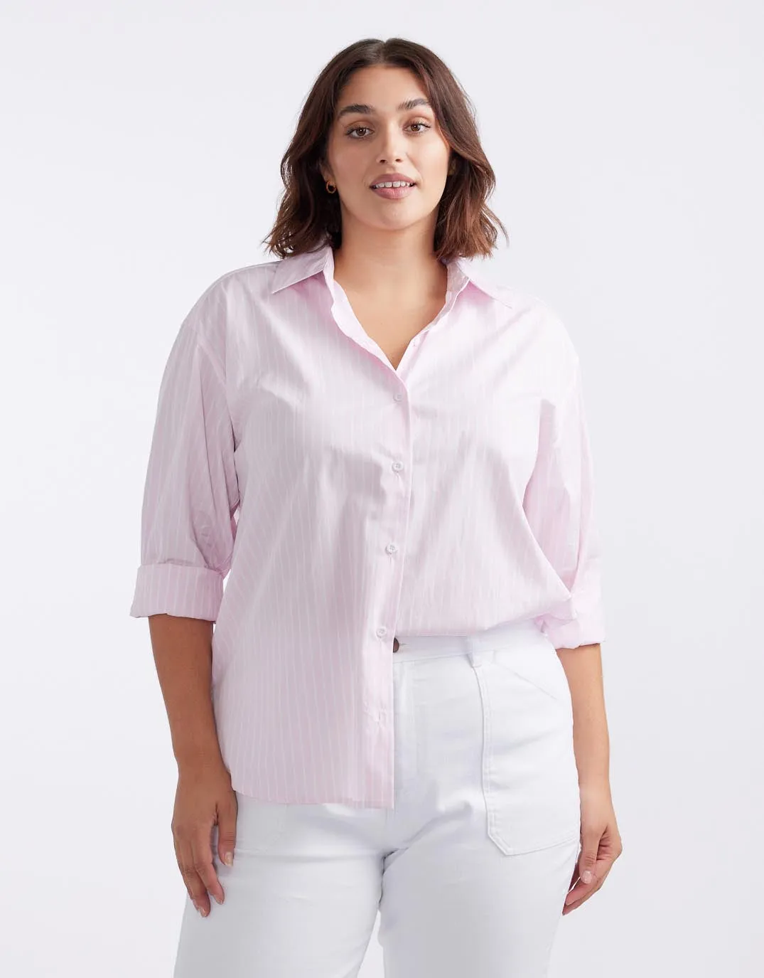 Hayley Classic Shirt - Pale Pink Stripe